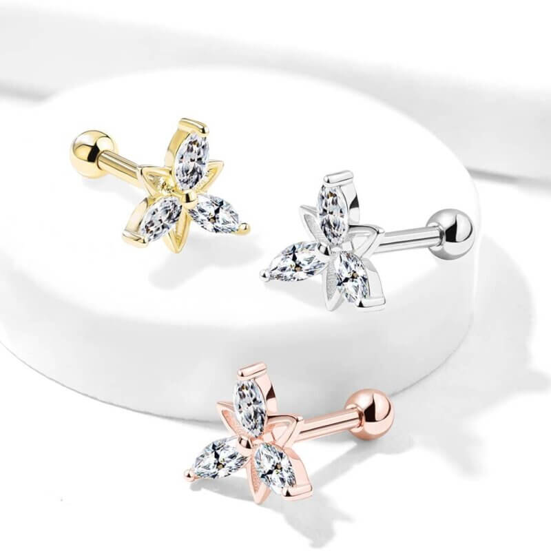 Marquise Flower Top Cartilage, Tragus Barbell Studs