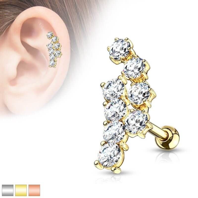 Double Curve Lined CZ Top Ear Cartilage Barbell Studs