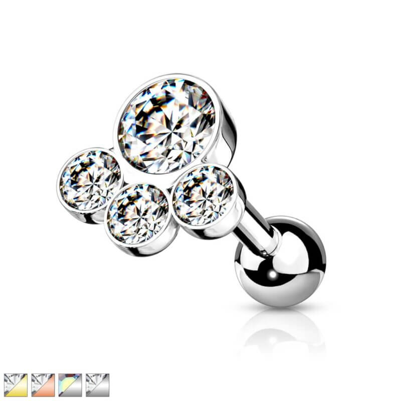 4 Round Gem Set Labret, Monroe, Cartilage Barbell
