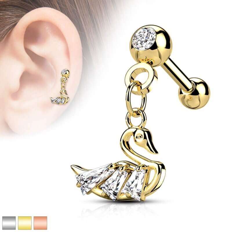 Tragus/Öron Smycke med Hängande Svan