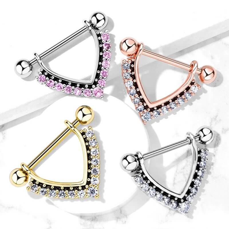 CZ Paved Black Enamel Dangle 316L Nipple Rings