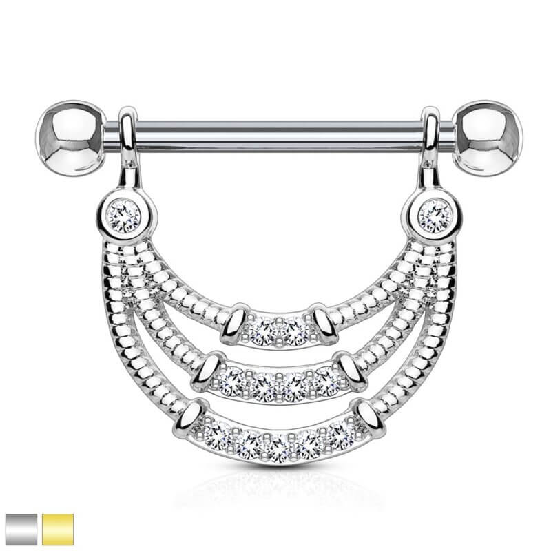 Lined CZ Set Center Triple Lined Nipple Ring