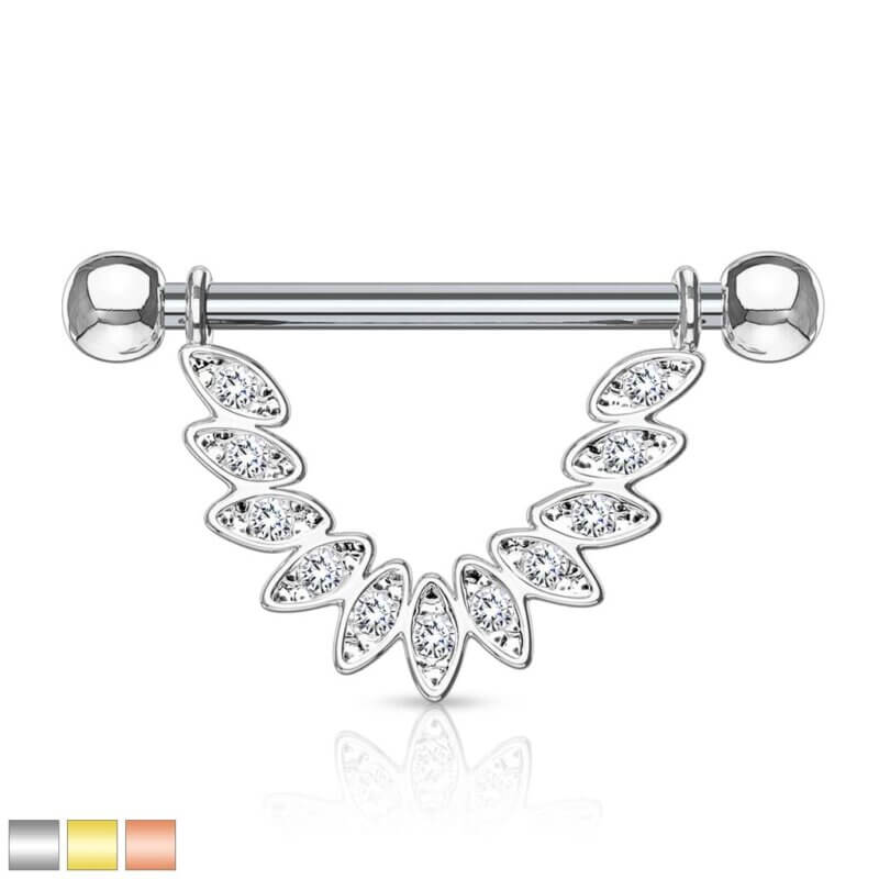 CZ Set Linked Feather Dangle Nipple rings