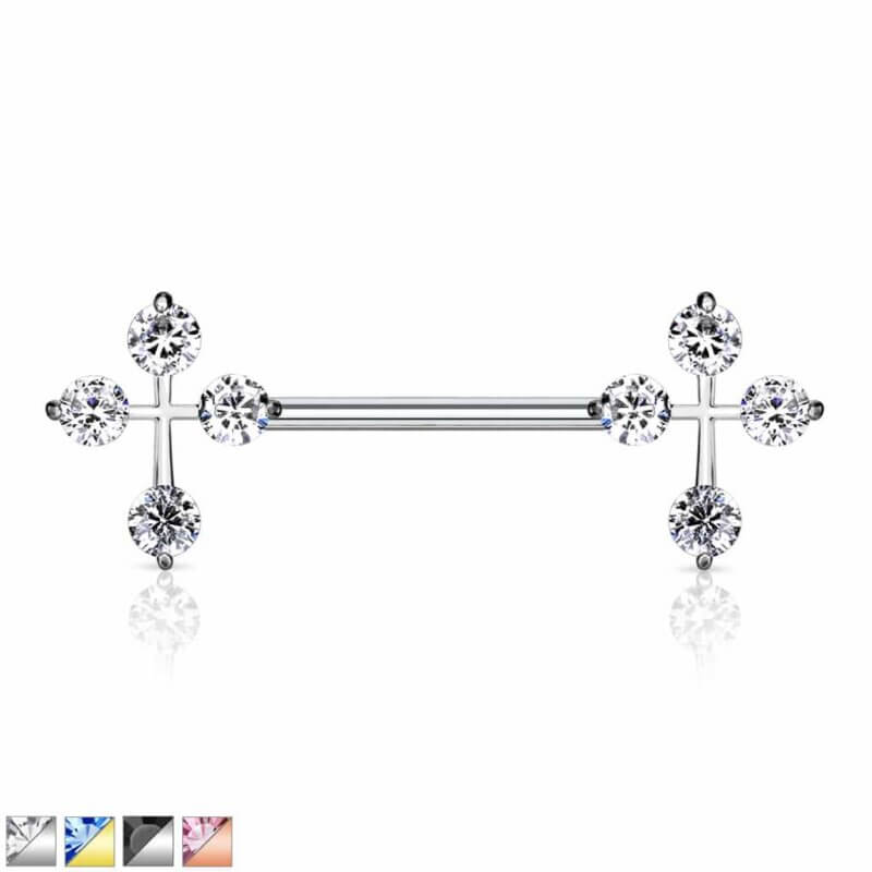 CZ Cross Ends Nipple Barbell