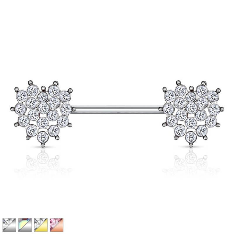 Crystal Paved Heart Ends Nipple Barbell