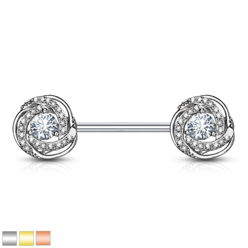 CZ Paved with Round CZ Center Rose Blossom Ends Barbell Nipple