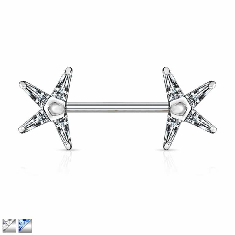 Princess Cut CZ Star Ends Nipple Barbell