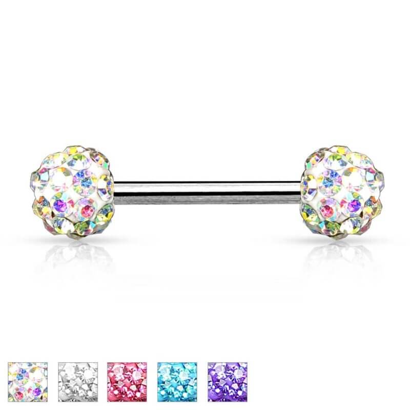 Crystal Paved Ferido Balls Nipple Bar