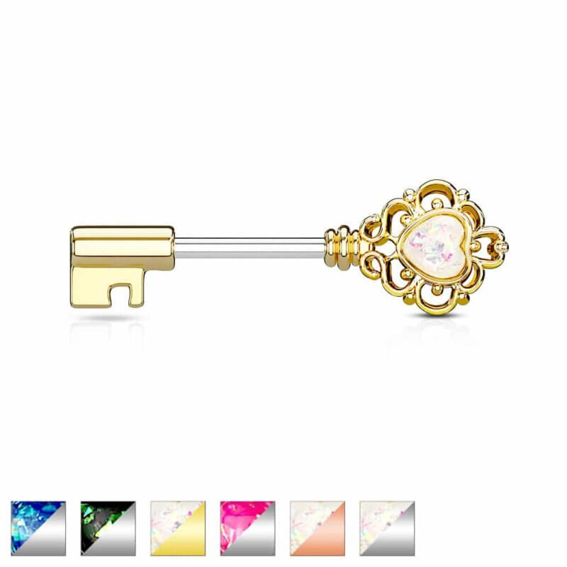 Opal Glitter Heart Set Nipple Barbells