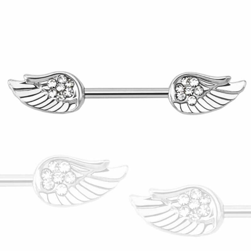 Angel Wings with Paved CZ Nipple Bar