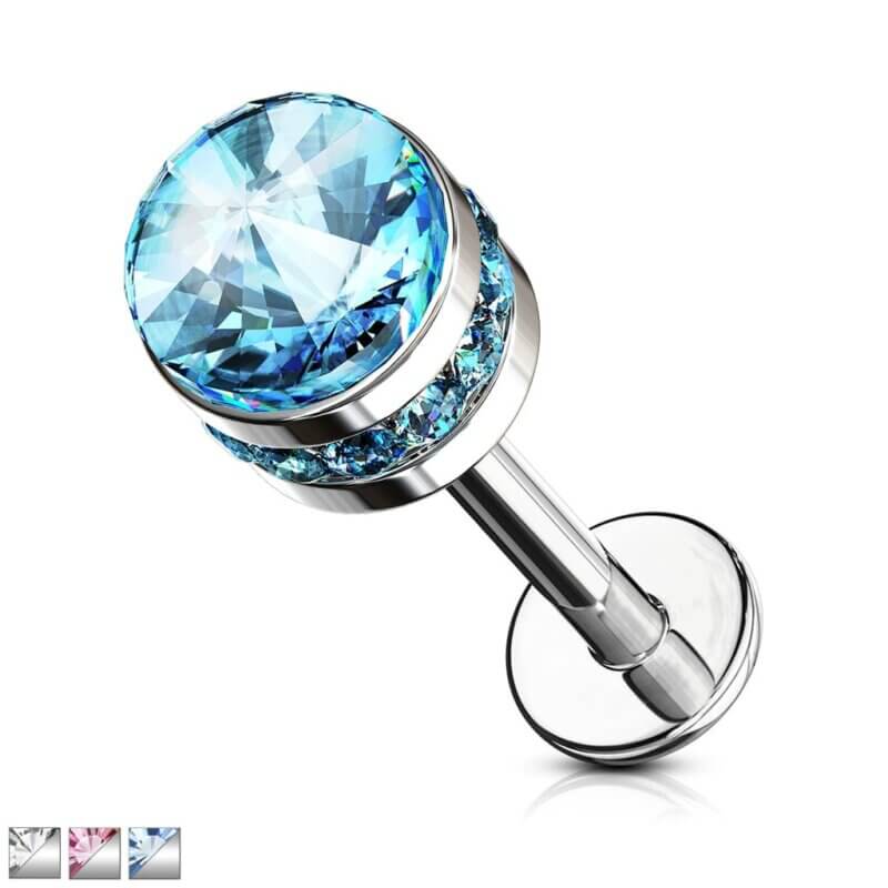 Crystal Paved Side Cylinder Top Labret, Monroe, Ear Cartilage and More