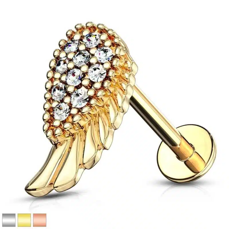 CZ Paved Angel Wing Center Top Labret, Monroe, Cartilage Studs