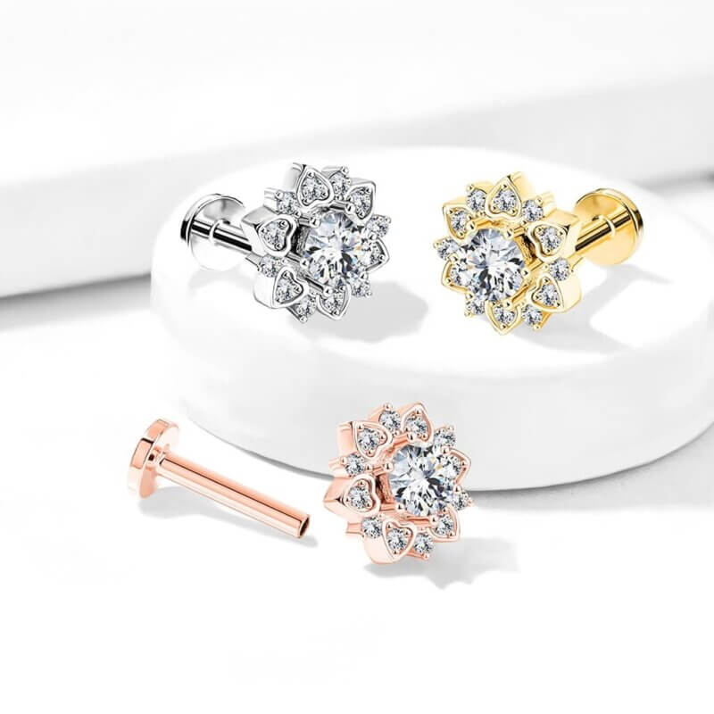 Paved CZ Flower Top Labret, Monroe, Ear Cartilage and More