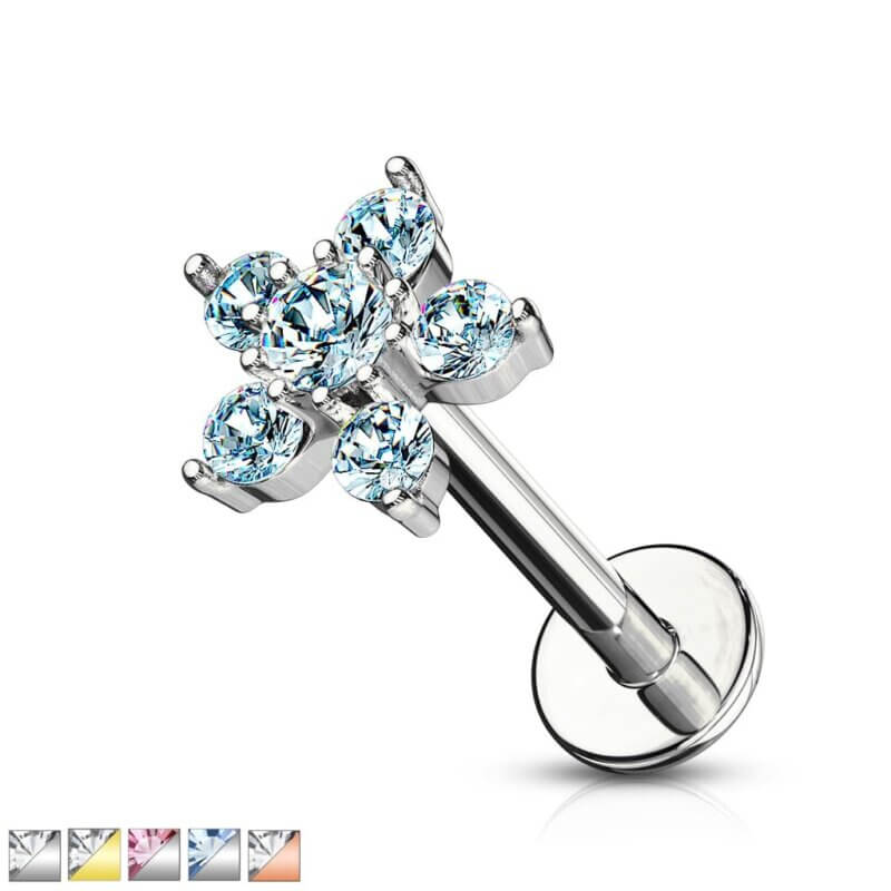 Double Tiered 6 CZ Flower Top Labret, Monroe, Cartilage Studs