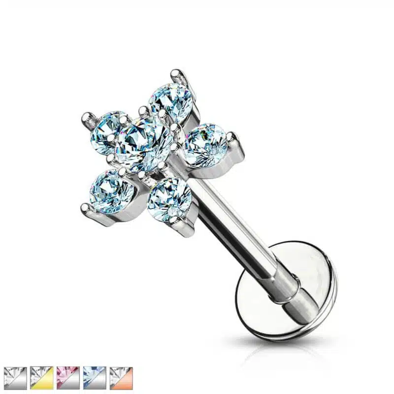 Double Tiered 6 CZ Flower Top Labret, Monroe, Cartilage Studs