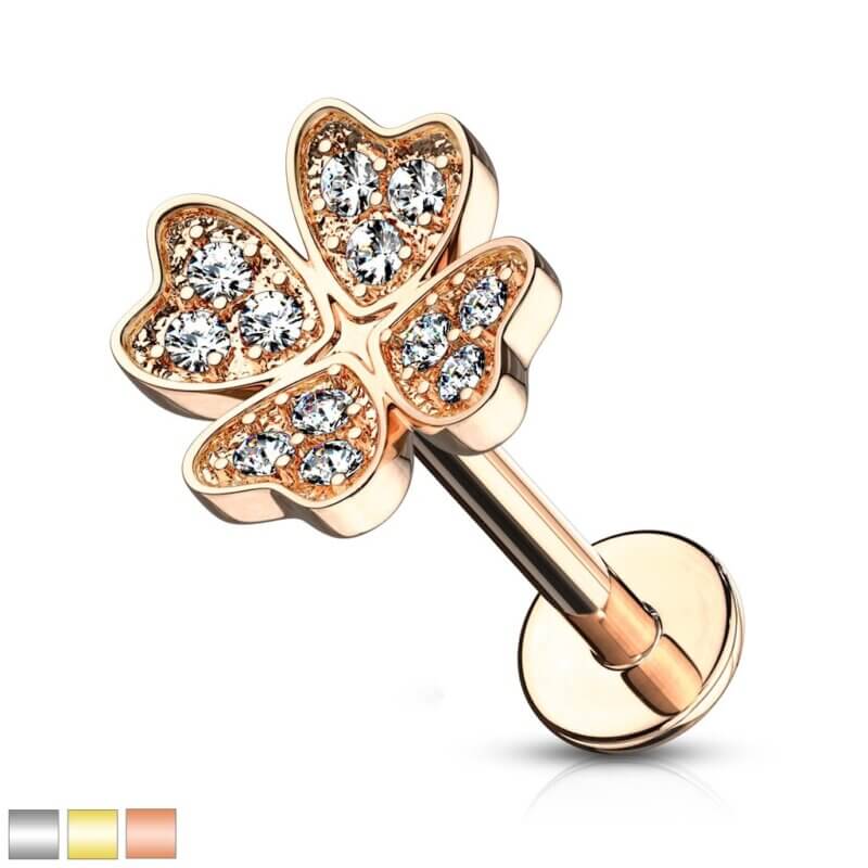 Micro CZ Paved Shamrock Top Labret, Monroe, Ear Cartilage and More