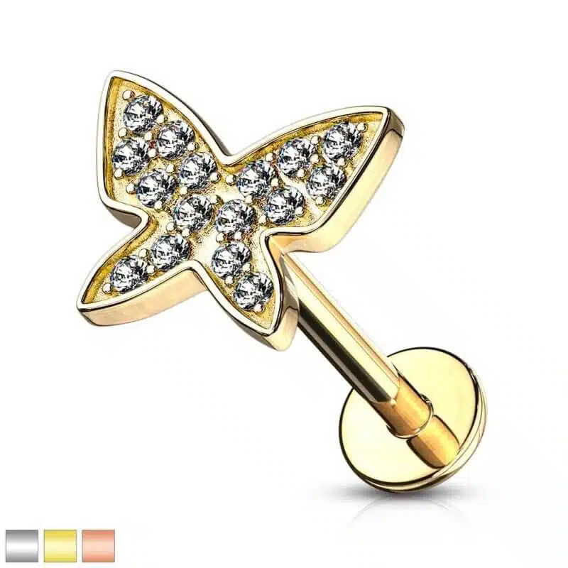 Micro Paved CNC Set Butterfly Top Labret, Monroe, Cartilage Studs