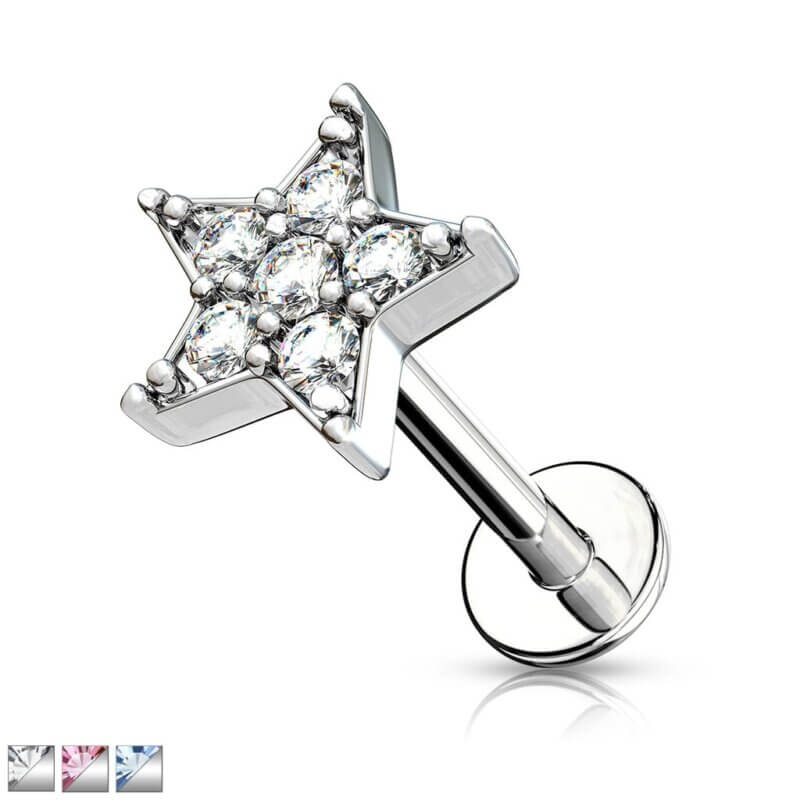 CZ Paved Star Top Labret Monroe Cartilage Studs