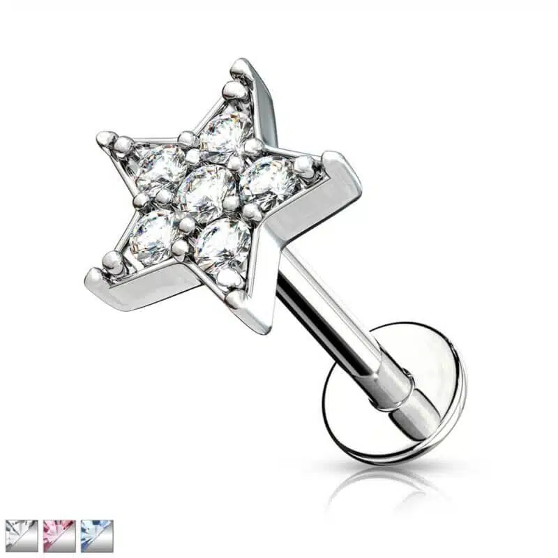 CZ Paved Star Top Labret Monroe Cartilage Studs