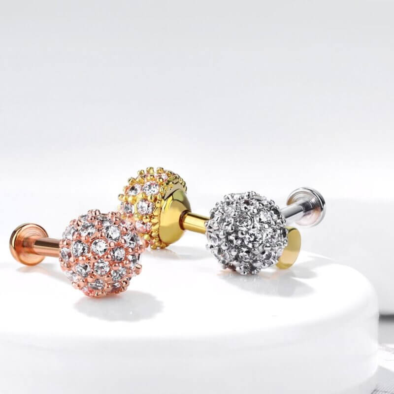 CZ Paved 6mm Ball Top Labret, Monroe, Cartilage Studs