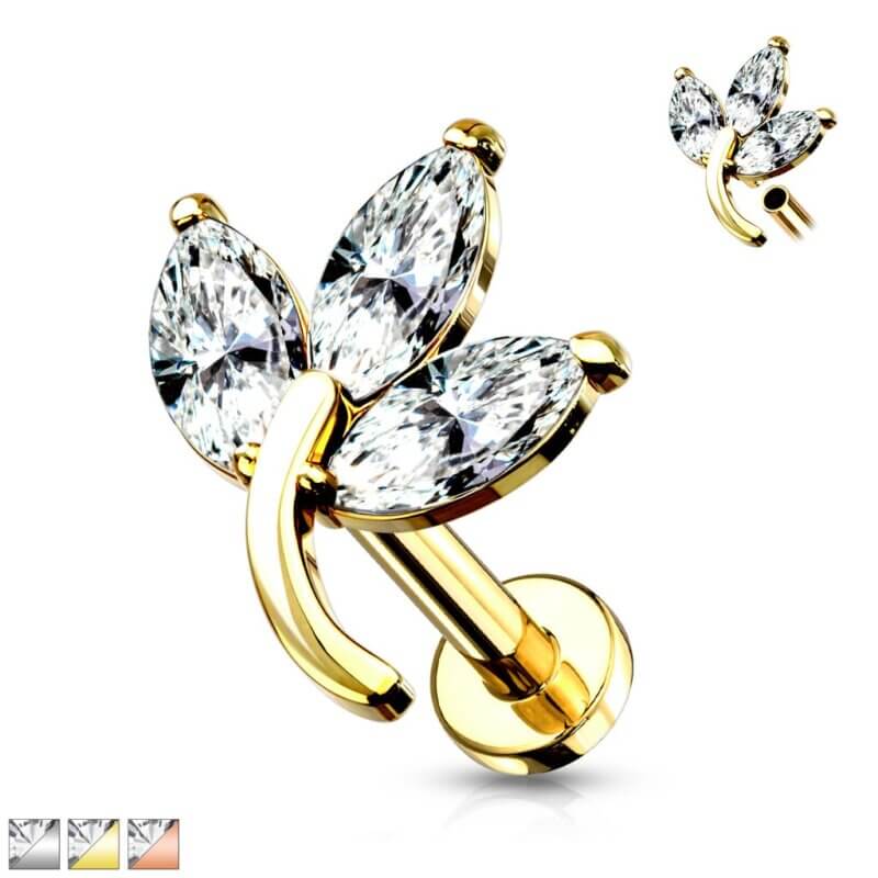 CZ Leaf  Labret, Monroe, Cartilage Stud Rings