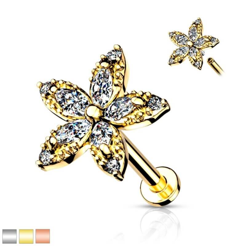 Labret, Monroe, Cartilage Stud med Marquise CZ Flower Top