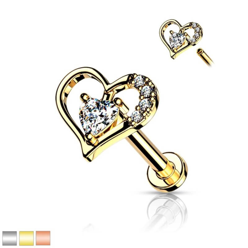 Labret, Monroe, Cartilage Stud with Heart Top