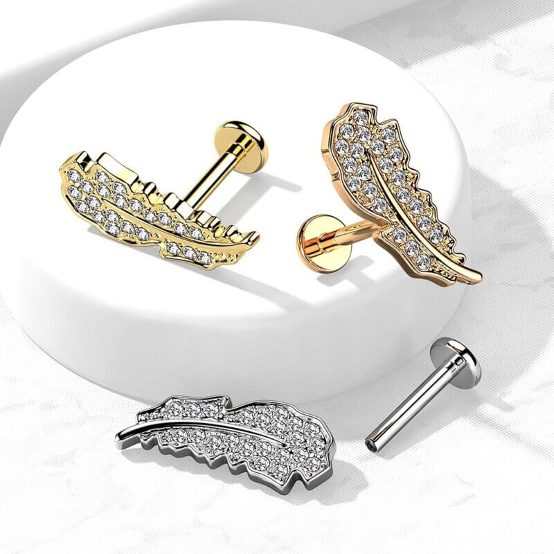 Paved Leaf Labret, Monroe, Cartilage Stud Rings