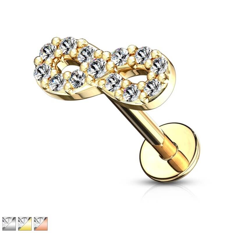 CZ Paved Infinity Symbol Top Labret, Monroe, Ear Cartilage Studs Flat Back