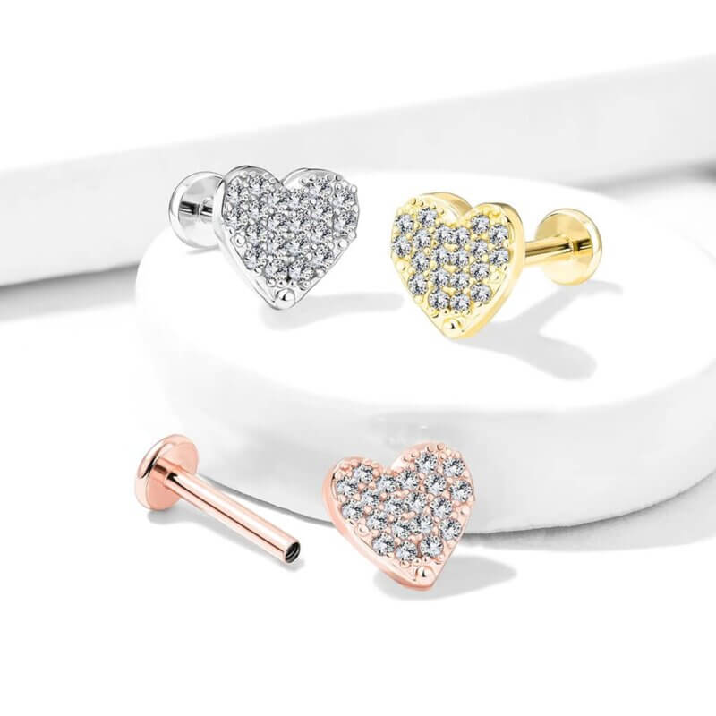 Heart Top Labret, Monroe, Ear Cartilage Studs Flat Back