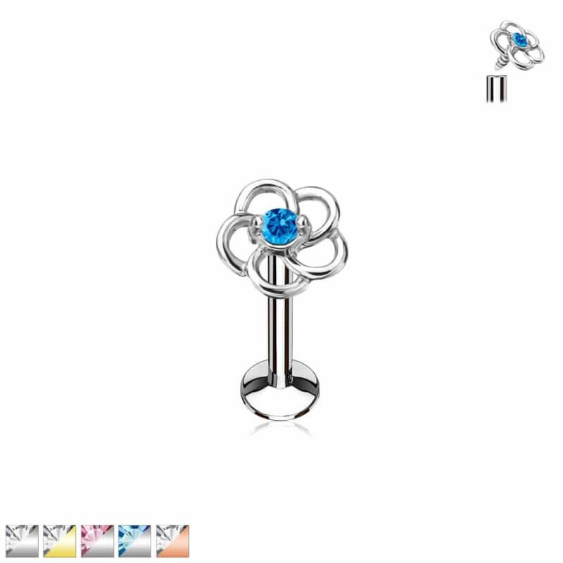 Hollow Flower Top Internally Threaded Labret, Monroe, Cartilage Studs