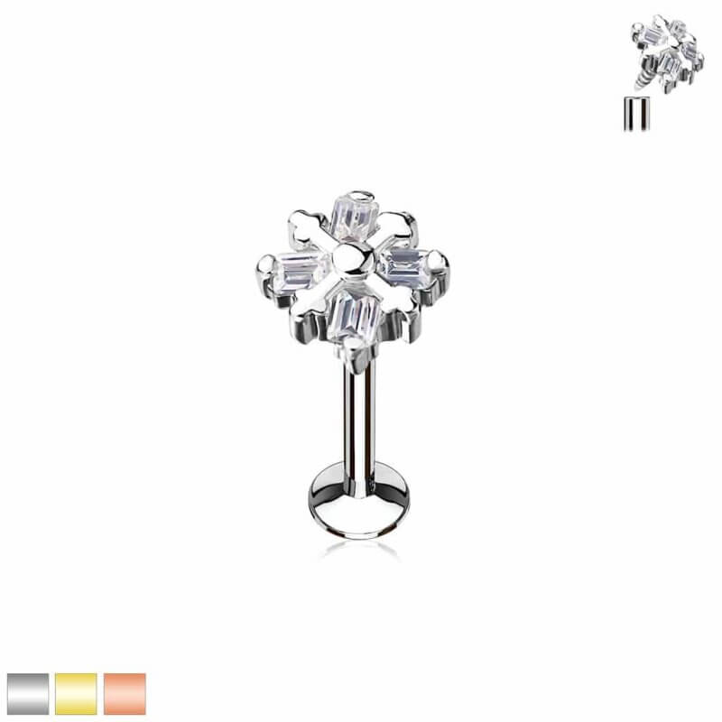 CZ Set Square Top Internally Threaded Labret Monroe Cartilage Studs