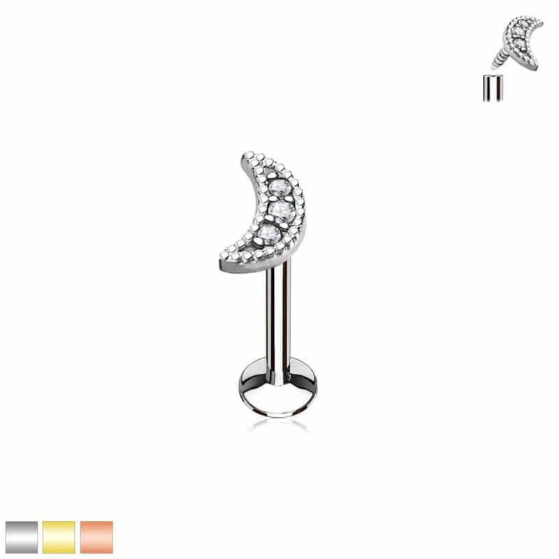 Crescent Top Internally Threaded Labret, Monroe, Cartilage Studs