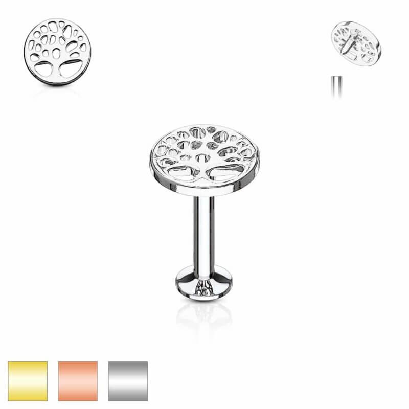 Tree of Life Top Internally Threaded Labret Monroe Cartilage Studs