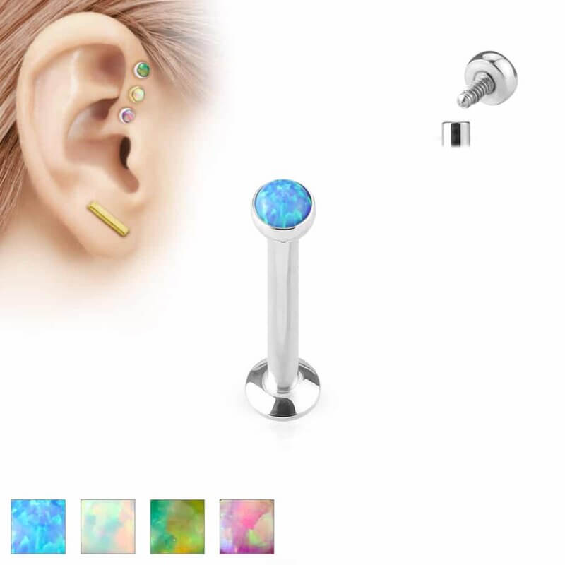Opal Labret Stud for Lip, Chin, Ear Cartilage Piercings