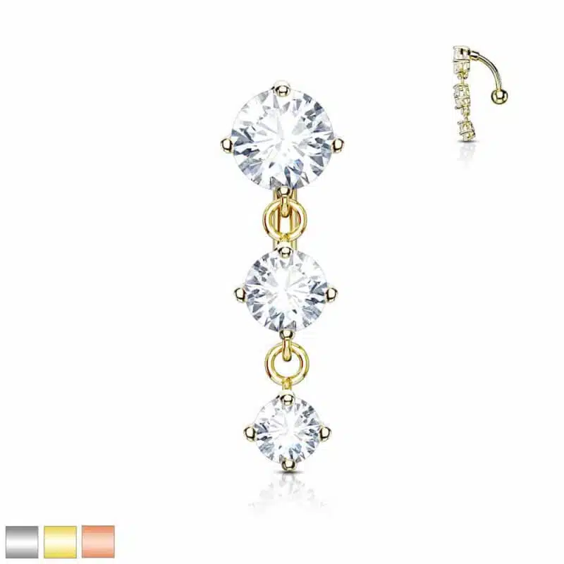 Three Prong Set Heart CZ Topdown Navel Ring