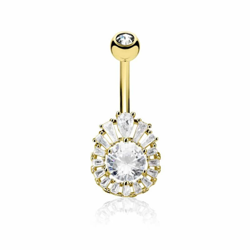 Navelpiercing i Guld med Kristaller i Prinsesskärning