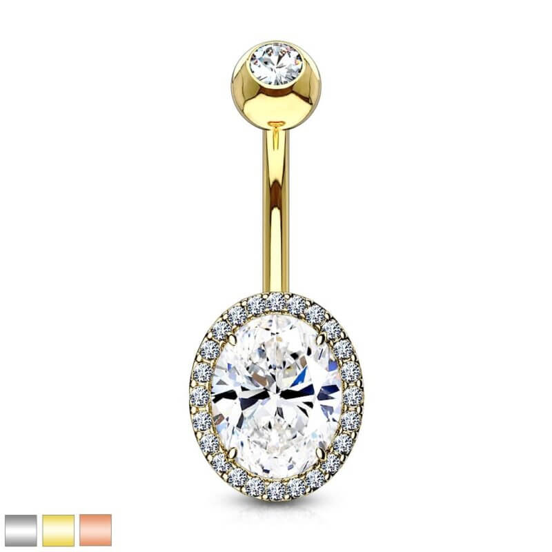 CZ Around Oval Prong Set CZ Center Double Tier Navelpiercing