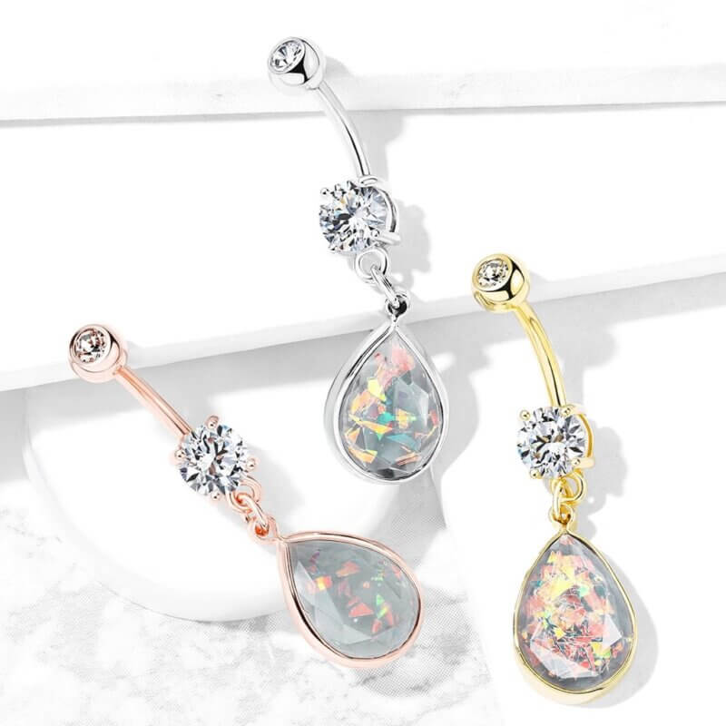 Rainbow Glitter Opalite Stone Dangle Navelpiercing