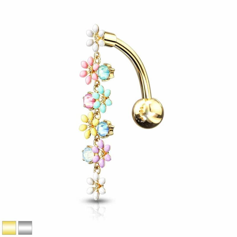 Topdown Navelpiercing Hängande Opal Blommor