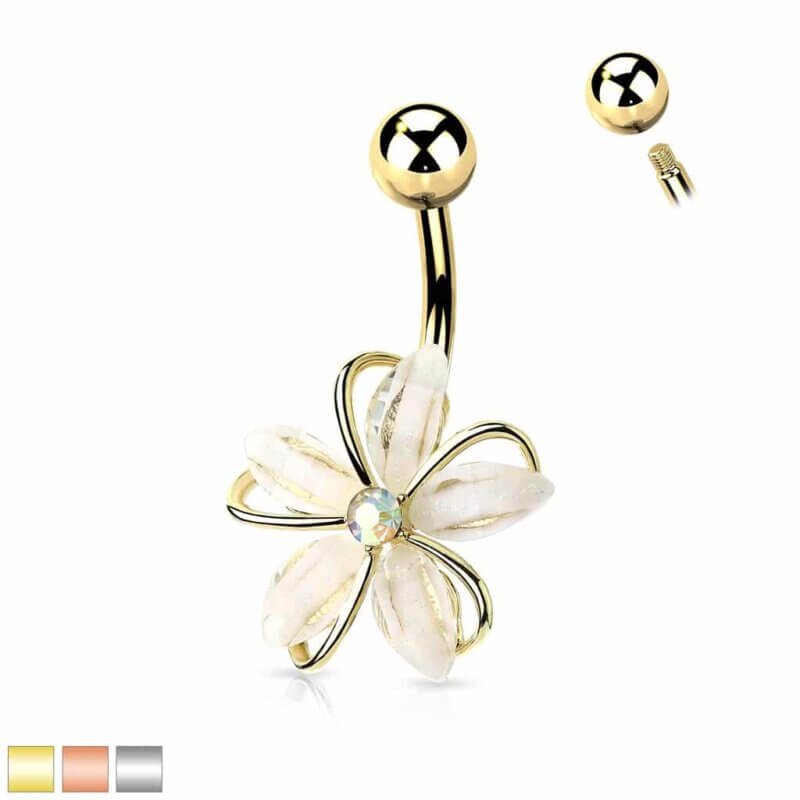 CZ Center Wire Set White Flower Navelpiercing