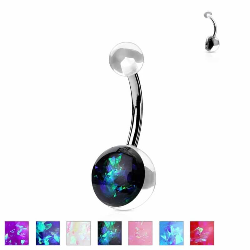 Opal Glitter Set On Clear Acrylic Ball Navelpiercing