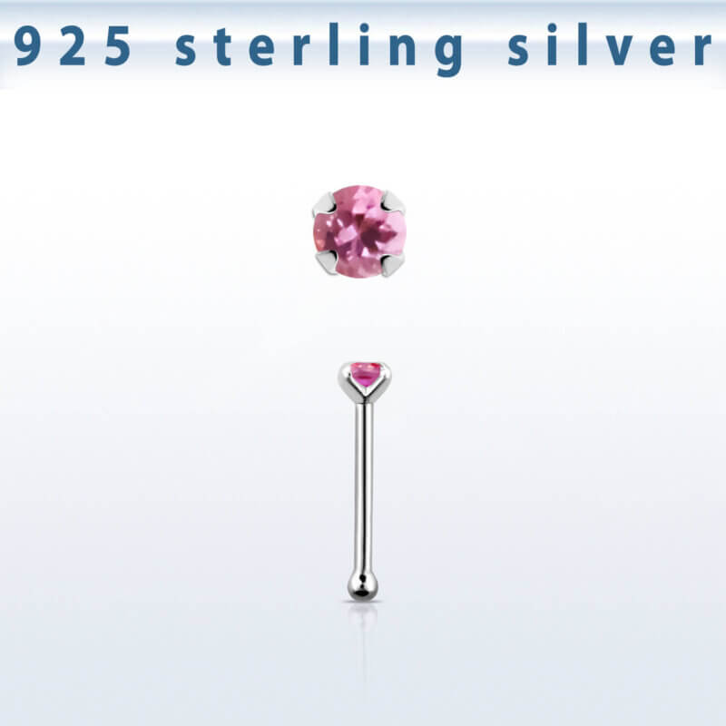 Näspiercing i 925 sterling silver med rosa sten