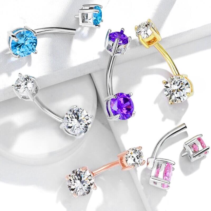 Internally Threaded Top Double Prong Set CZ Navelpiercing