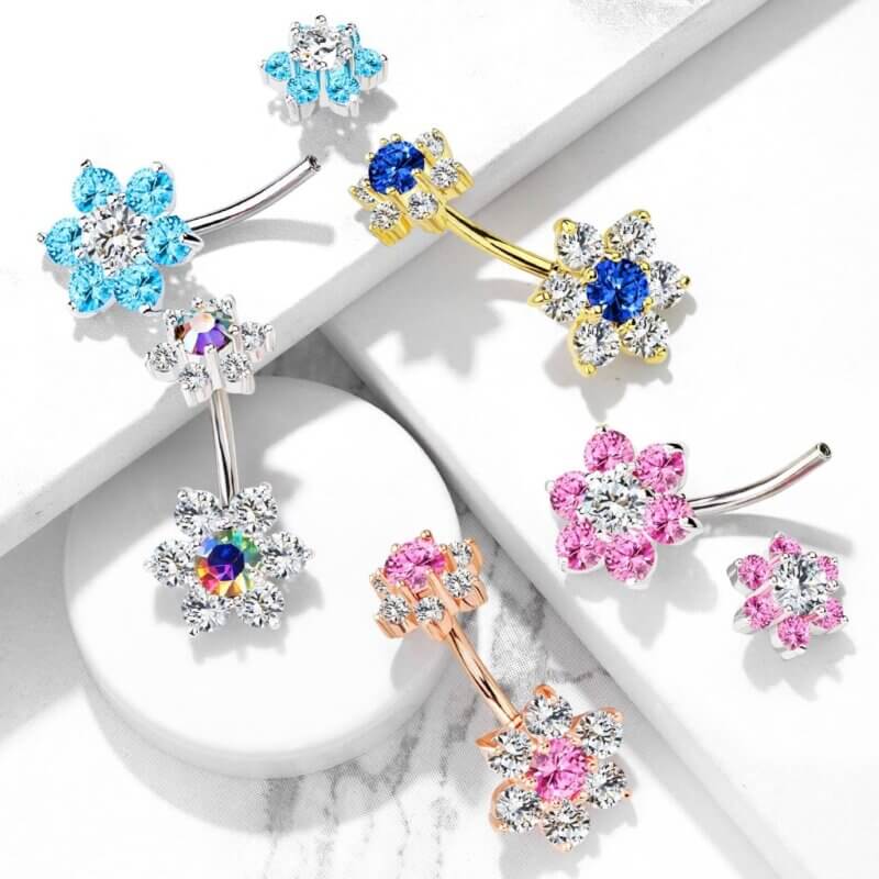 7 CZ Flower with Internally Threaded CZ Flower Top Navelpiercing