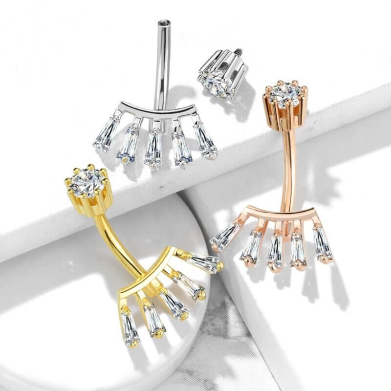 Princess Cut CZ Fan with Internally Threaded Crown Set CZ Top Navelpiercing