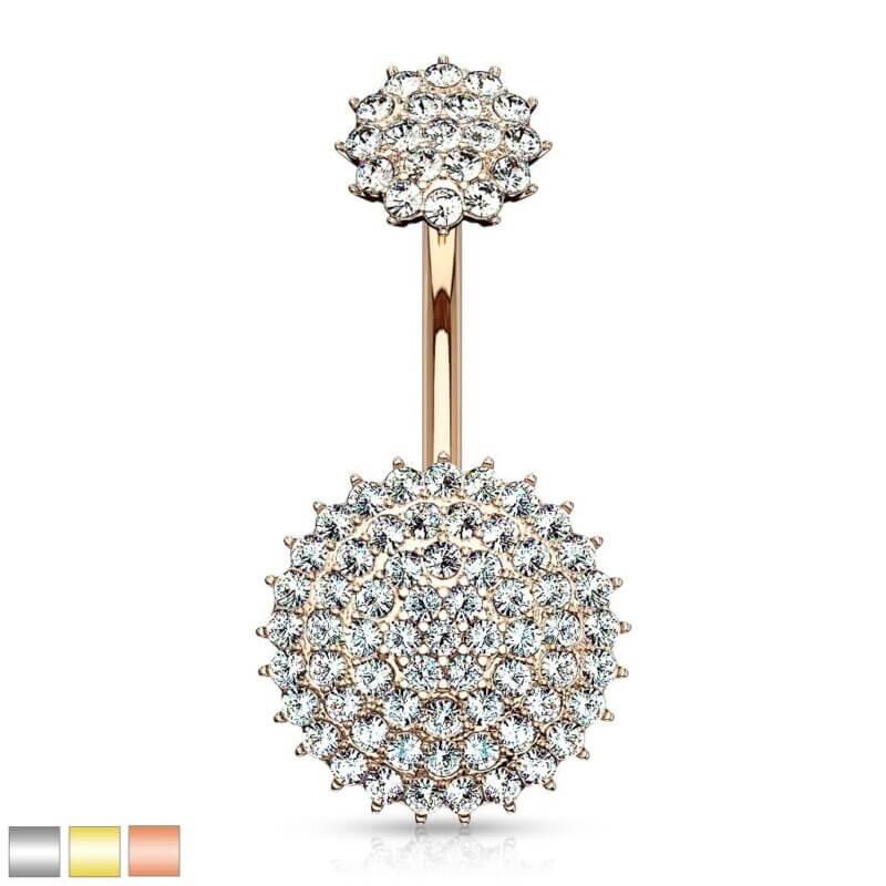 Internally Threaded Top CZ Paved Round Shields Navelpiercing