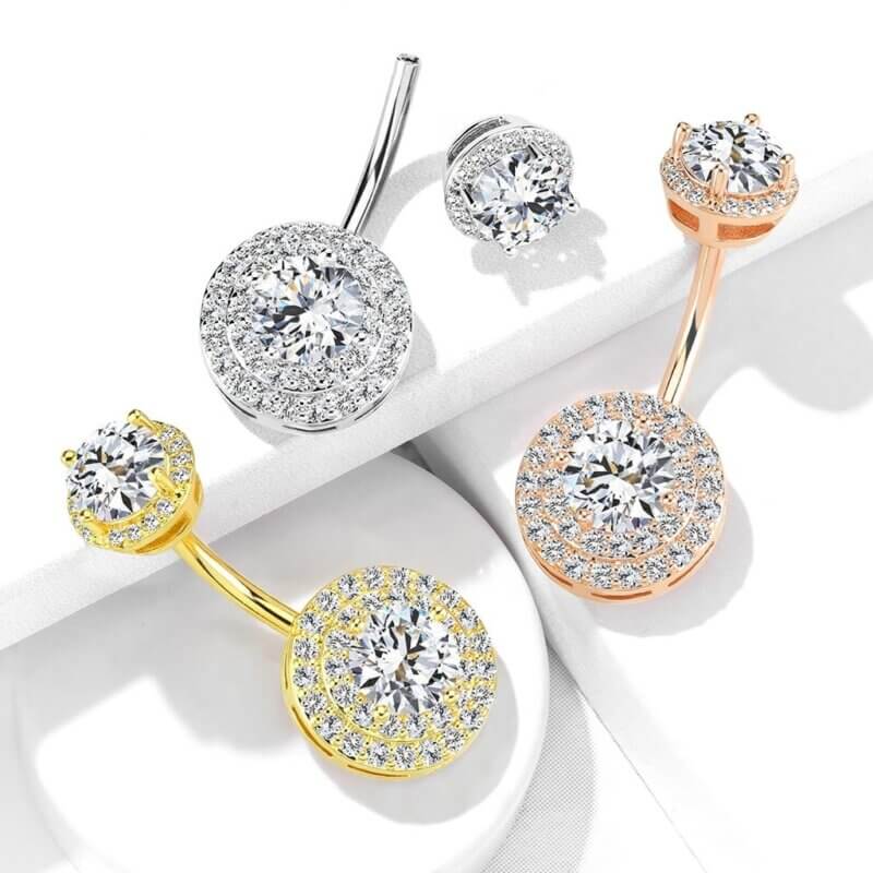 Double Tier Paved CZ Around Large CZ Navelpiercing