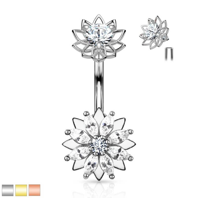 Navelpiercing Blomma med Dubbel Kristall
