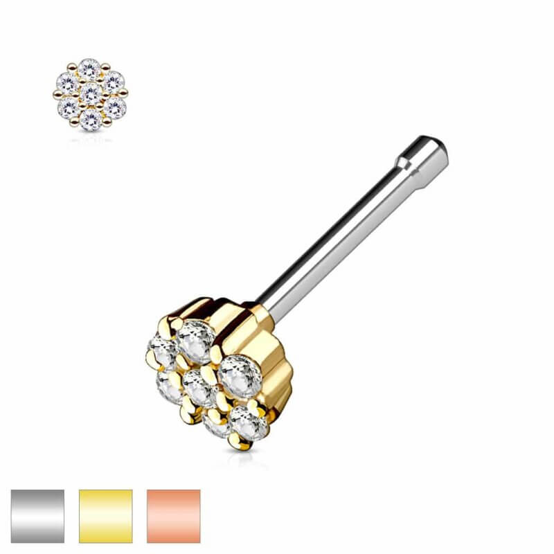 CZ Paved Round Shaped Top Nose Bone Stud Rings